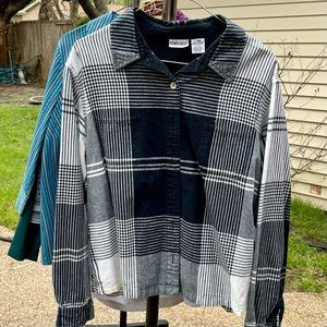 Black and white button-down blouse